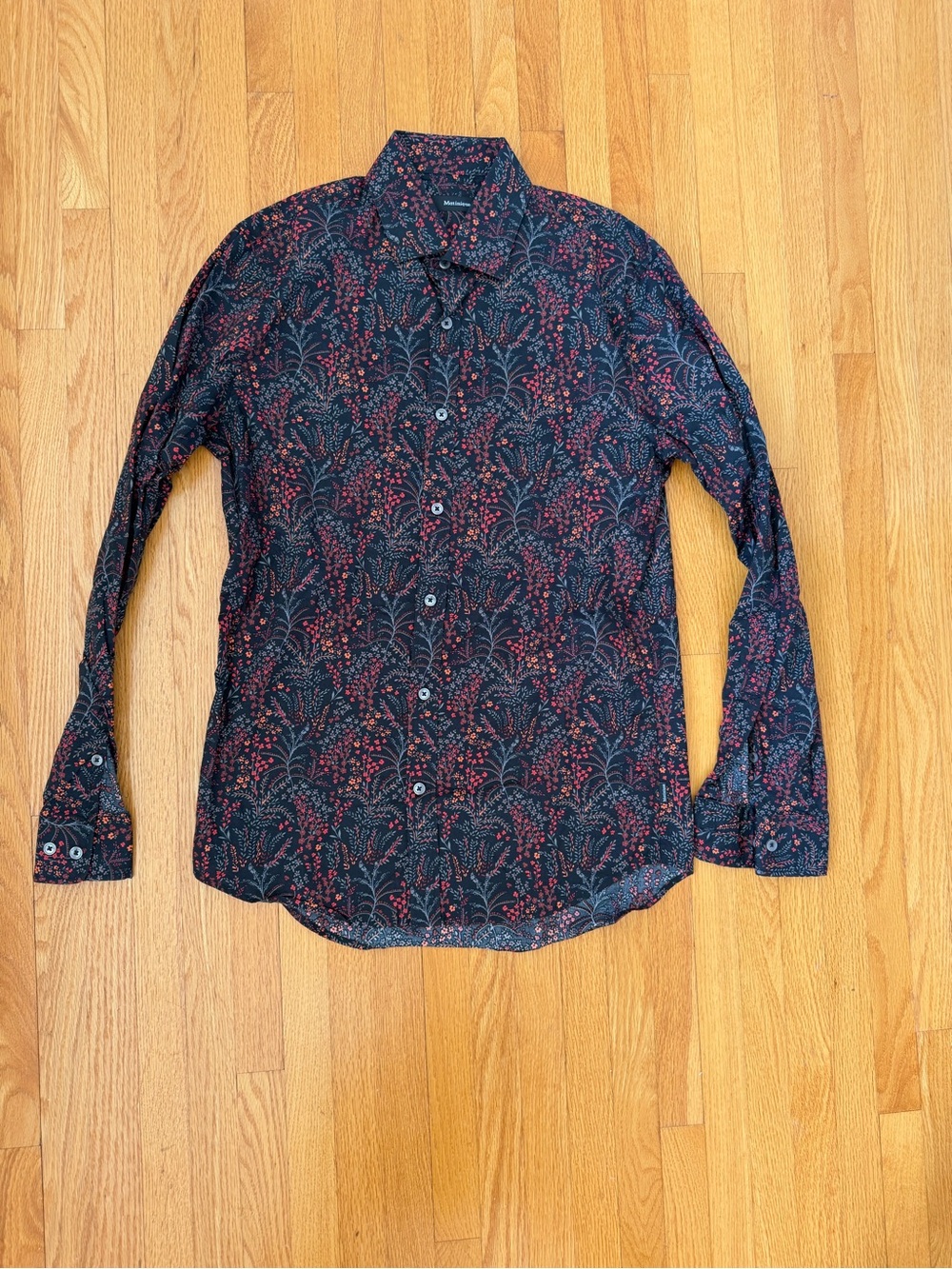 Men's Navy Floral Button-Up Shirt - Long Sleeve Size Small